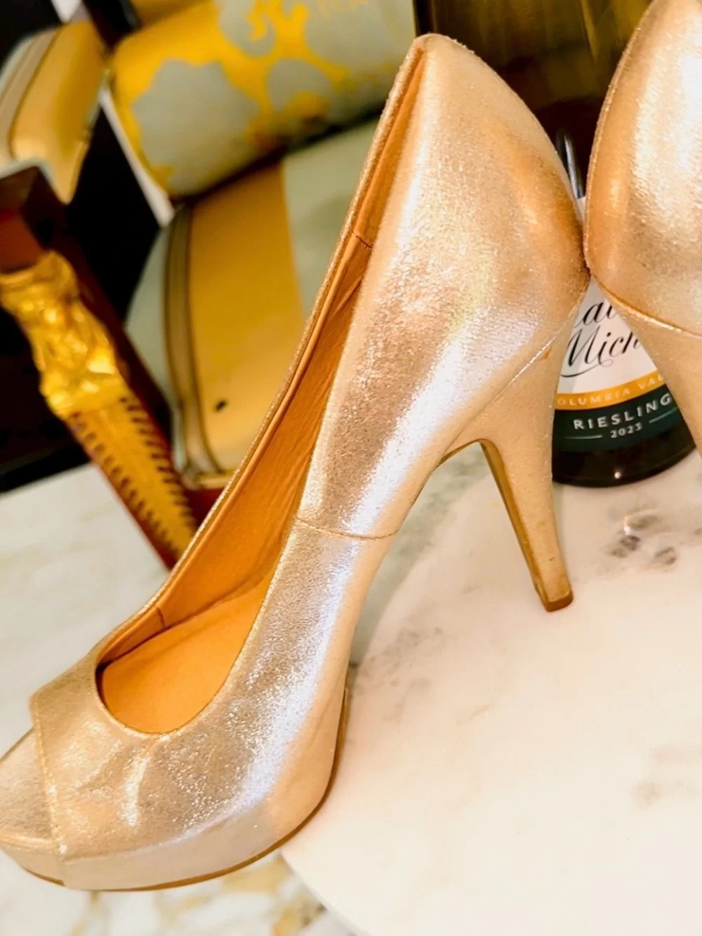 CL by Laundry Metallic Gold Peep Toe Pumps